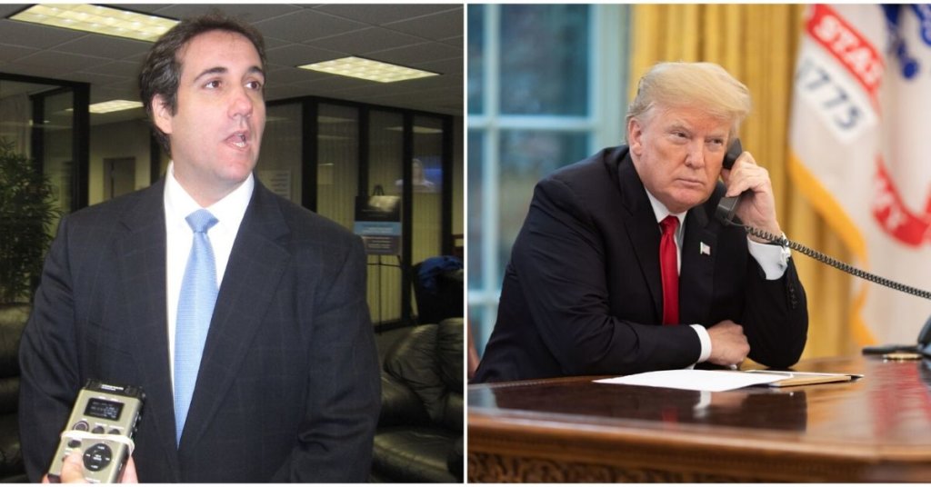 Side By side photographs of Michael Cohen and Donald Trump