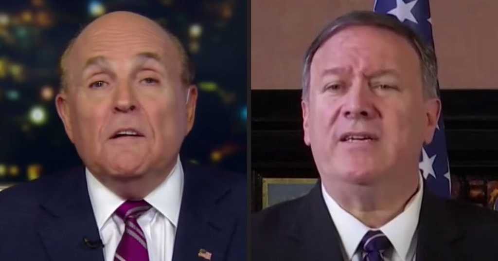 Side by side photographs of Rudy Giuliani and Mike Pompeo.