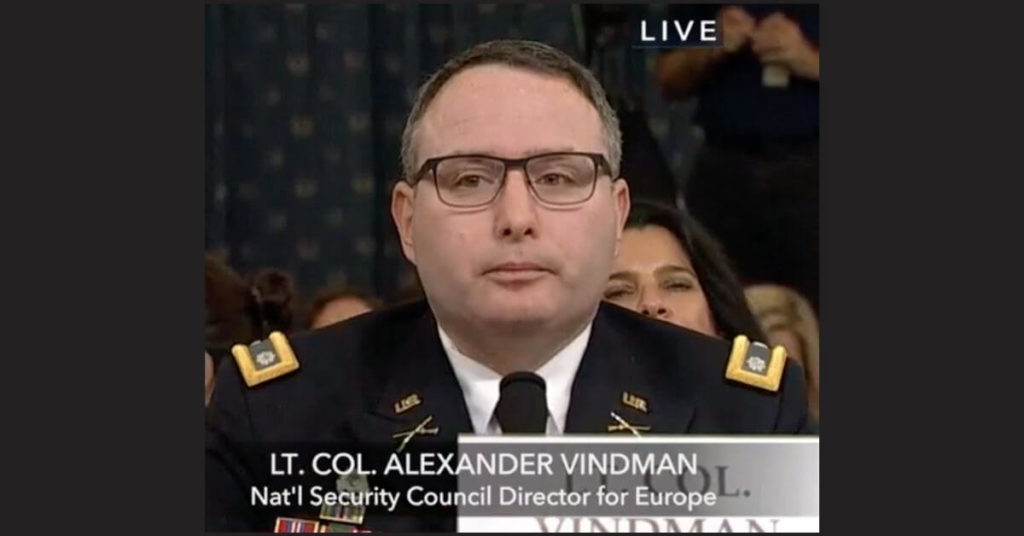 Lt Col Alexander Vindman during his testimony