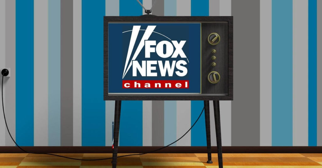 Cartoon television with the Fox News logo on the screen