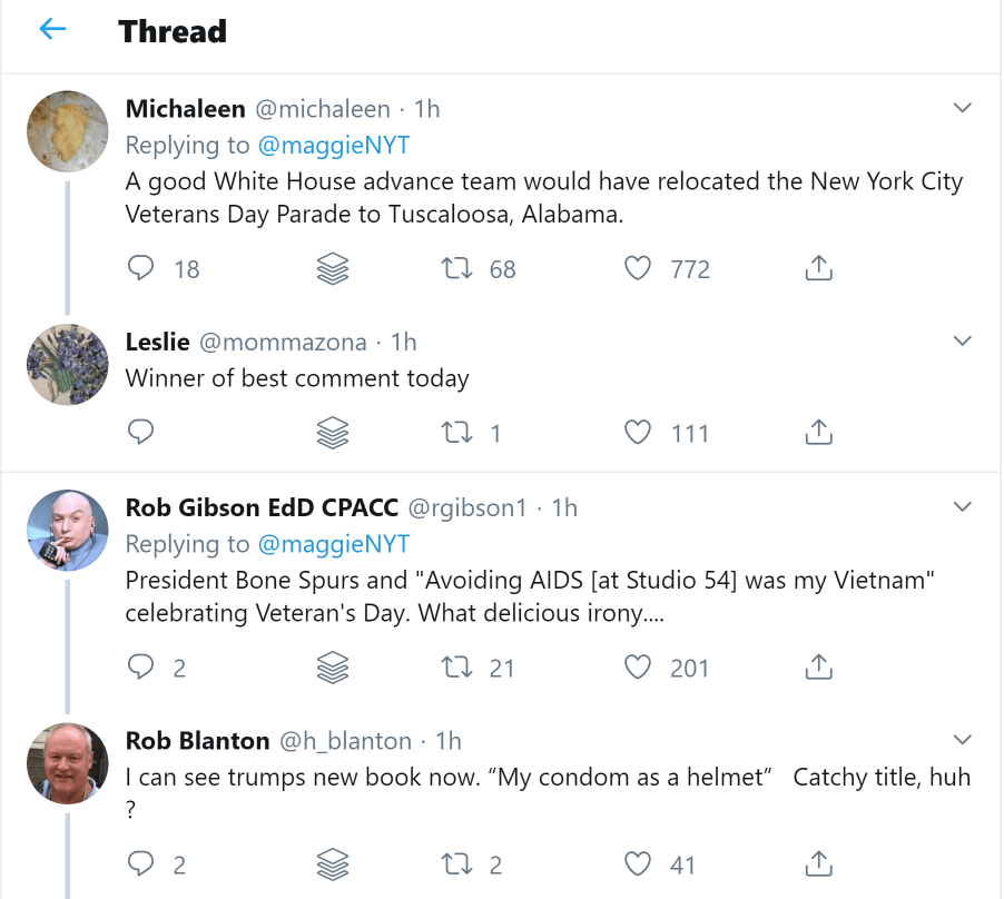 "Lock Him Up, Impeach, Traitor" chants and signs greeted Trump today in NYC during Veterans Day Parade. 1