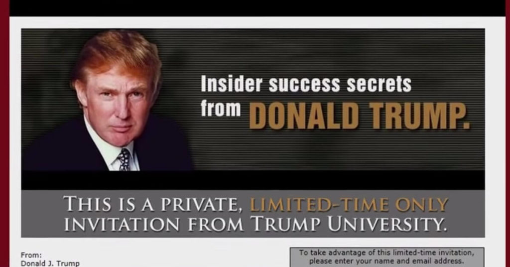 Screenshot of Trump University webpage