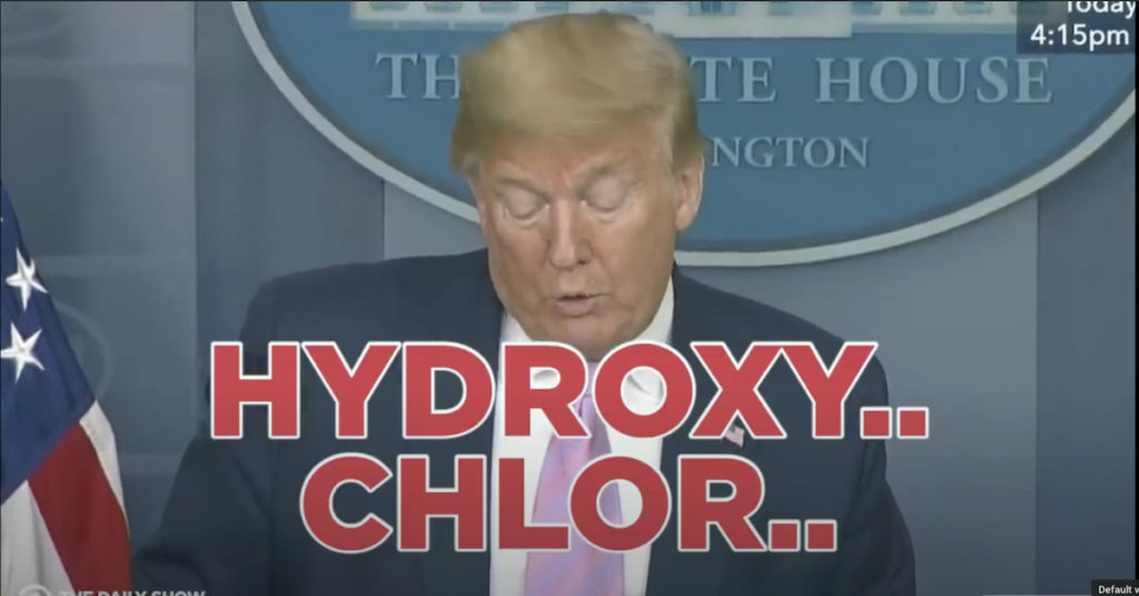 Screenshot of Trump with hydroxy...chlor... written across the screen