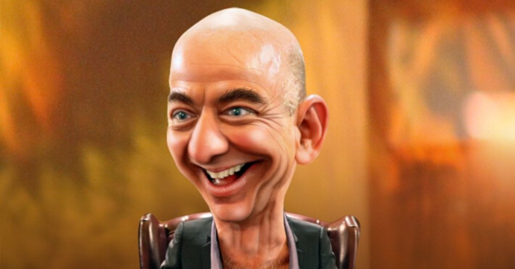 A caricature of Jeff Bezos with a giant goofy head.