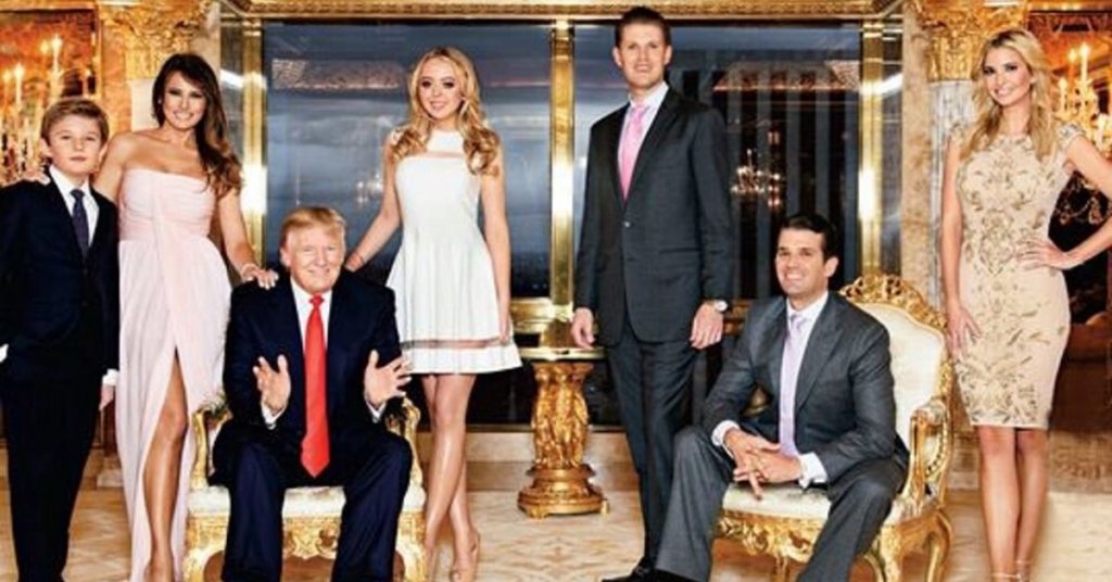 Trump family in a golden room