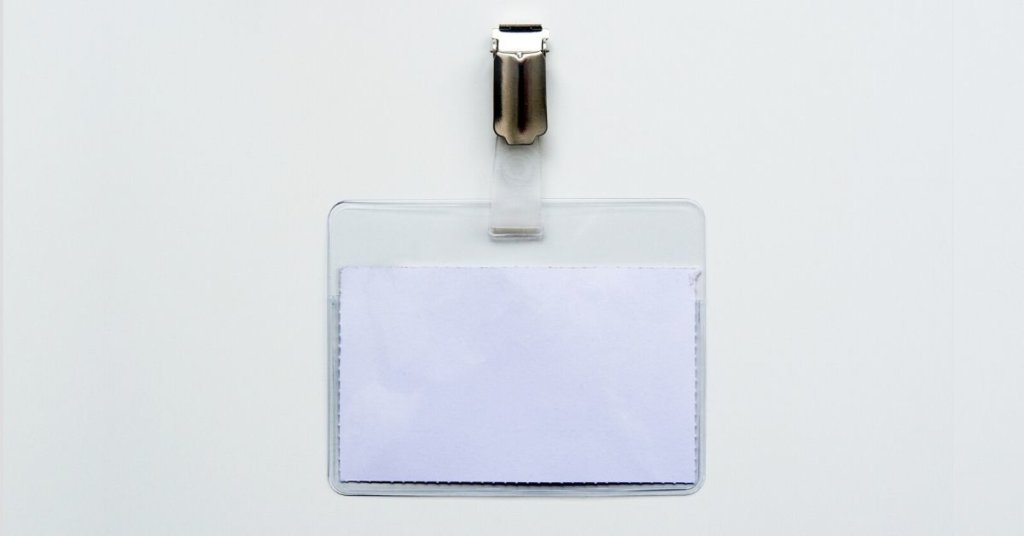 A blank nametag on a white background