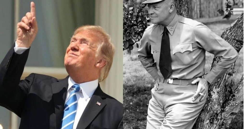 Trump pointing and Eisenhower in uniform