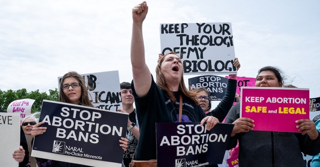A rally in support of the Roe v Wade decision.