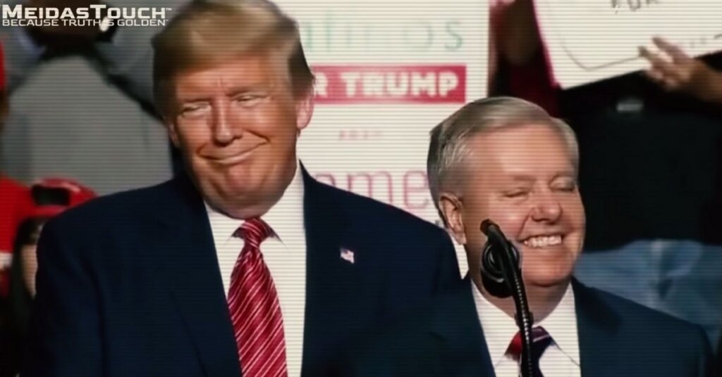 Lindsey Graham standing next to Trump at a rally