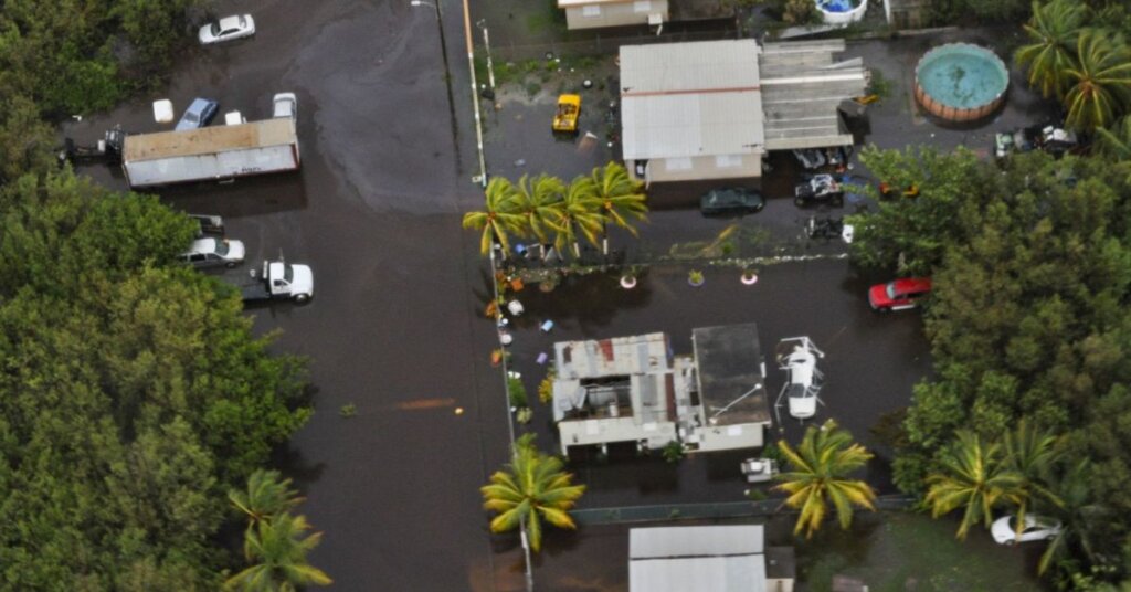 An overflight view of Puerto Rico in the aftermath of Hurricane Fiona